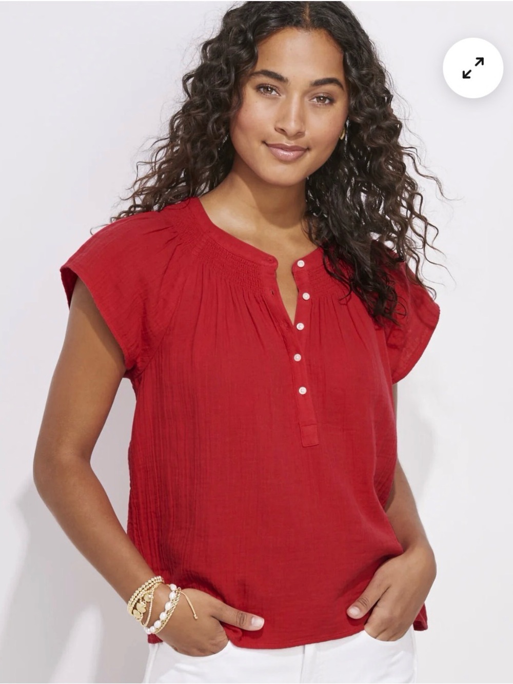 Vineyard Vines Lighthouse Red Double Gauze Top Cap Sleeves Sz M East Coast Prep